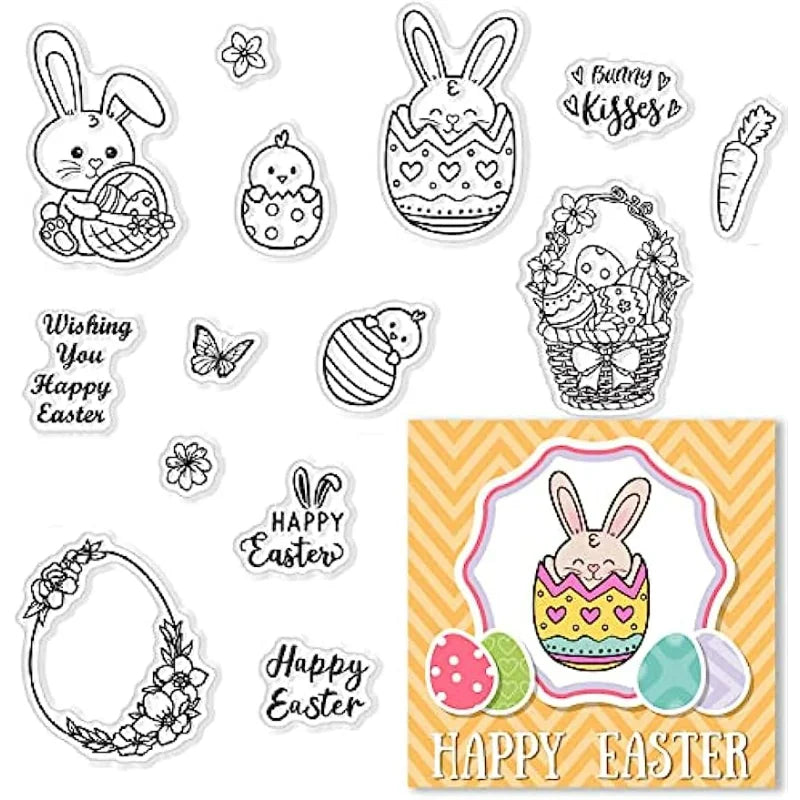 Bunny Egg Basket Clear Stamps Rubber Scrapbooking Stamps for Card Making DIY Thanksgiving Card Photo Album Decor Craft