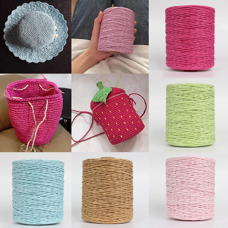 1Roll Natural Raffia Straw Yarn Hand Knitting Crochet Thread For Hat Handbag Cushion DIY Basket Material