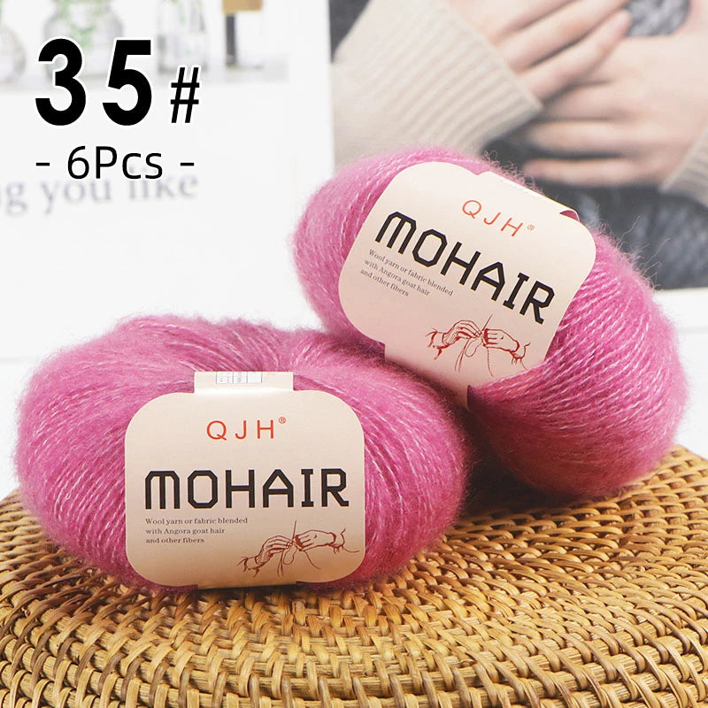 6PCS Soft Mohair Yarn Knitting Angora Yarn for DIY Projects Fluffy Lace Yarn for Sweaters Scarves and Shawls 25g Each