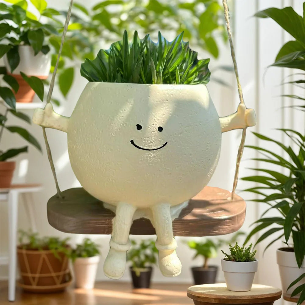 Creative Rocking Chair/Swing Face Succulent Planter Cute Resin Head Planters Home Garden Supplies for Indoor Outdoor Plants