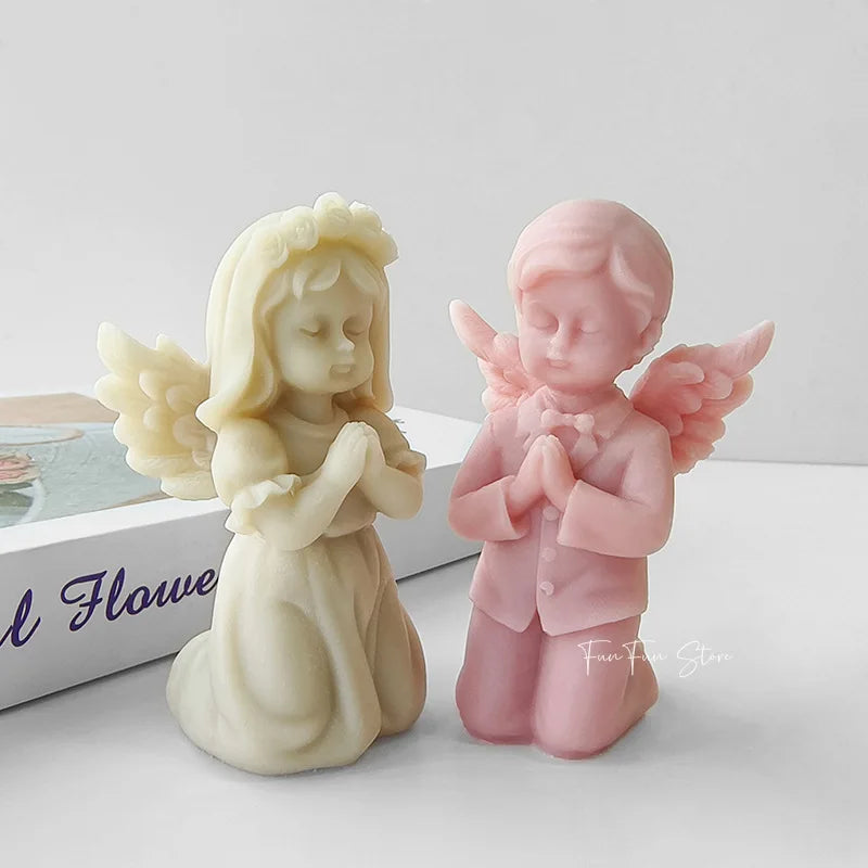 3D Prayer Angel Scented Candle Silicone Mold DIY Handmade Soap Diffuser Stone Drops Glue Plaster Mold Creative Home Decoration