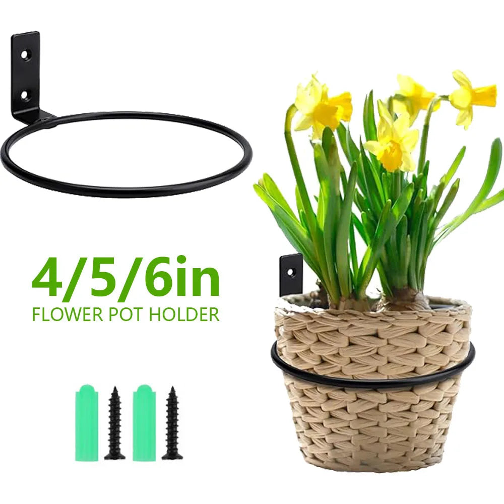4/5/6 Inch Wall Mounted Flower Pot Holder Versatile Metal Plant Hook Flower Pot Stand for Outdoor Garden Home Wall Decorative