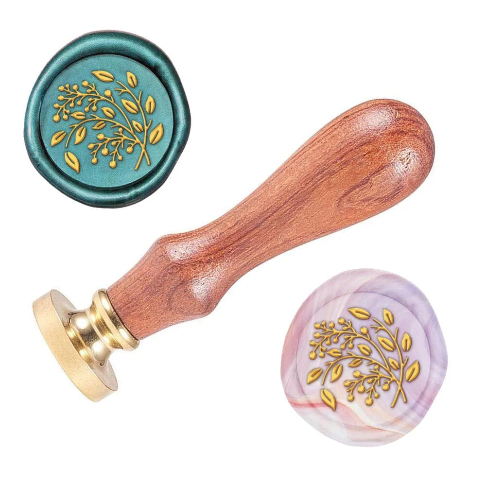 1pc Wax Seal Stamp Set Sealing Wax Stamp Solid Brass Head  Wood Handle Retro Brass Stamp Kit Removable  Leaf Pattern