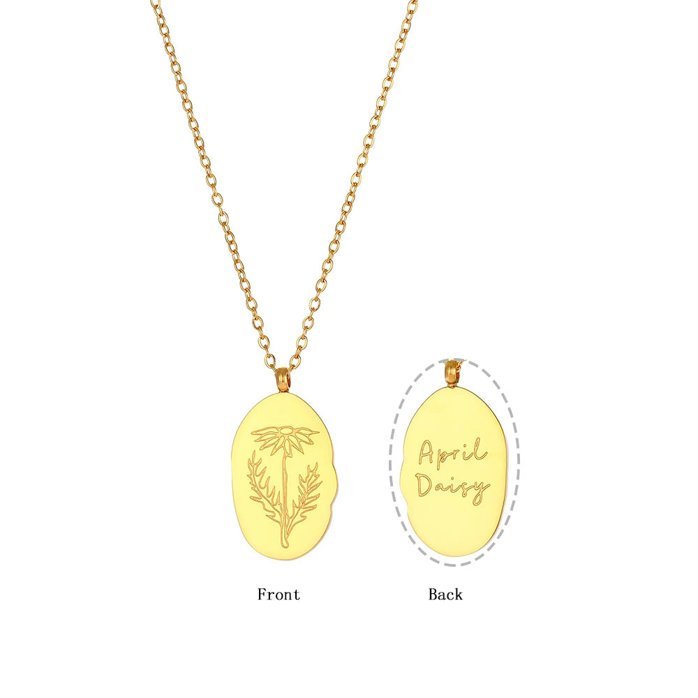 E.B.belle Tarnish Free Irregular Personality 12 Months Flower Pendant Necklace Stainless Steel Gold Plated Birthstone Necklace