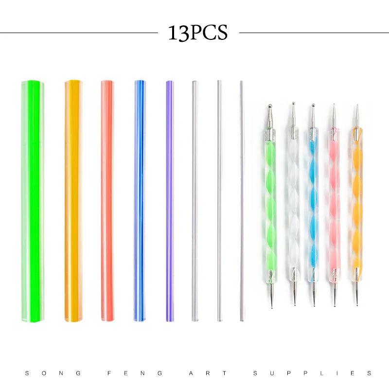 13pcs Mandala Dotting Tools Set Acrylic Clay Stick Vertical Stripes Embellishment Color Painting Drill Pen DIY Creative Tool Set