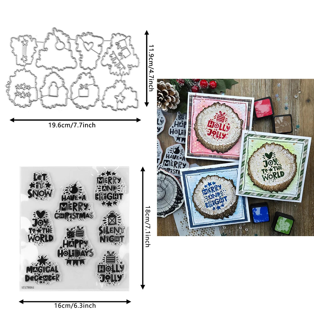 Ghost Snowman Car Ornament Metal Cutting Dies Wishes Words Block Clear Stamps for DIY Halloween Christmas Paper Craft