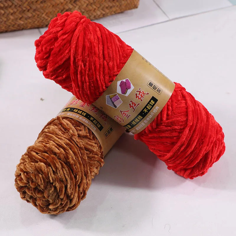 Chenille gold velvet yarn ball medium thick glossy multi-color glossy velvet diy knitting slippers crochet thread wholesale