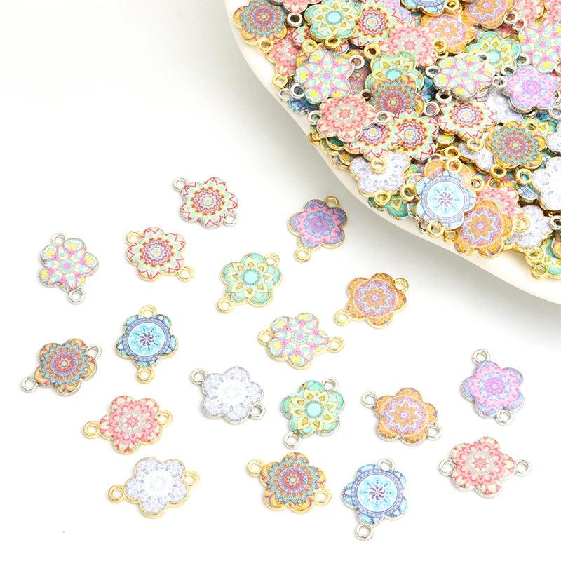 10pcs Mysterious Mandala Flower Enamel Connectors Datura Flower Of Life Double Ring Pendants for DIY Necklace Bracelet Anklet