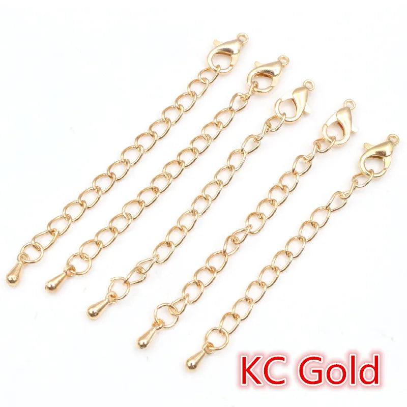 10pcs 50 70mm Gold Silver Plated Extended Extension Tail Chain Lobster Clasps Connector For DIY Necklace Jewelry Making Findings