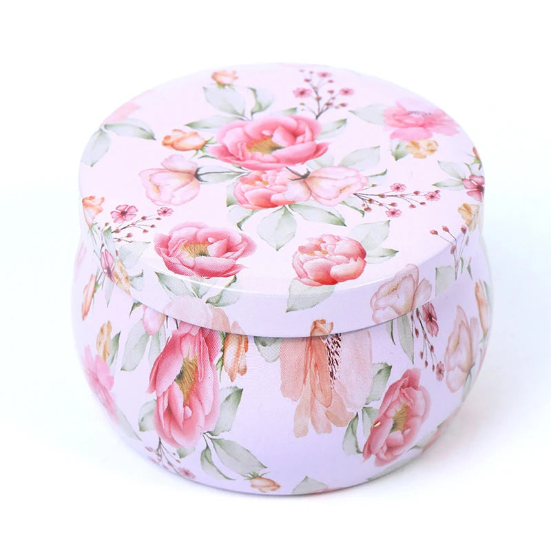 Ethnic Style Metal Tin Box Scented Candle With Candle Jar Retro Tin Box Dried Flower Scented Candle Home Decoration Wedding Gift