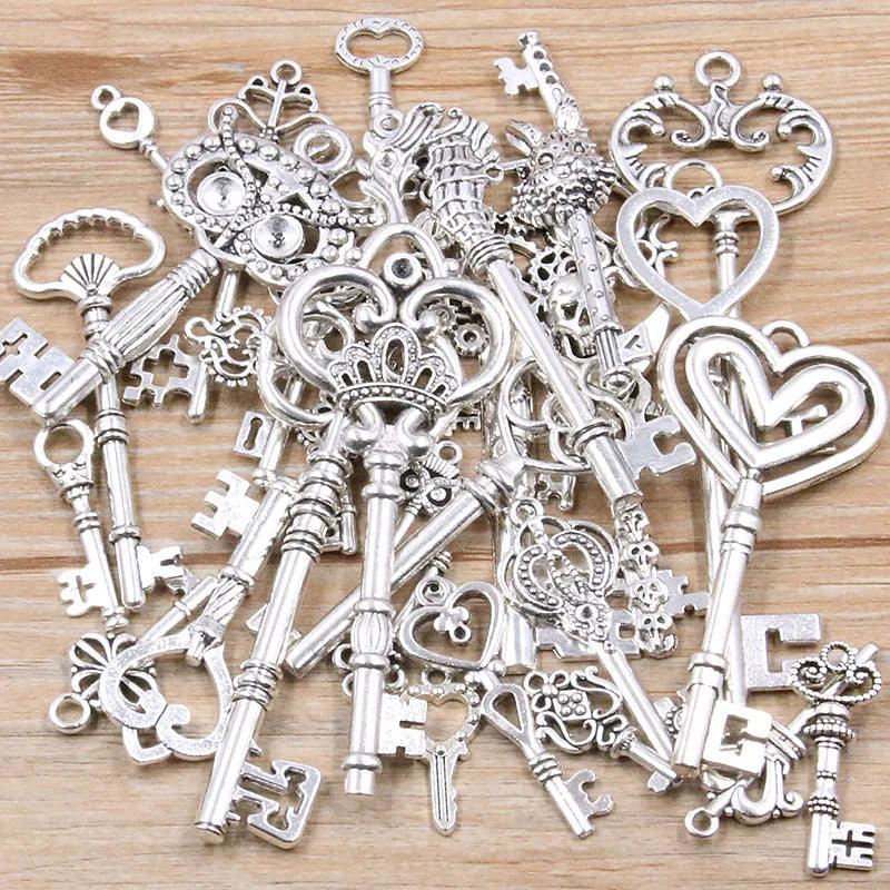 100g 50g 30g Mixed Key Charms 6 Color Bracelets Necklace Craft Metal Pendant For Jewelry Making DIY Supplies Wholesale