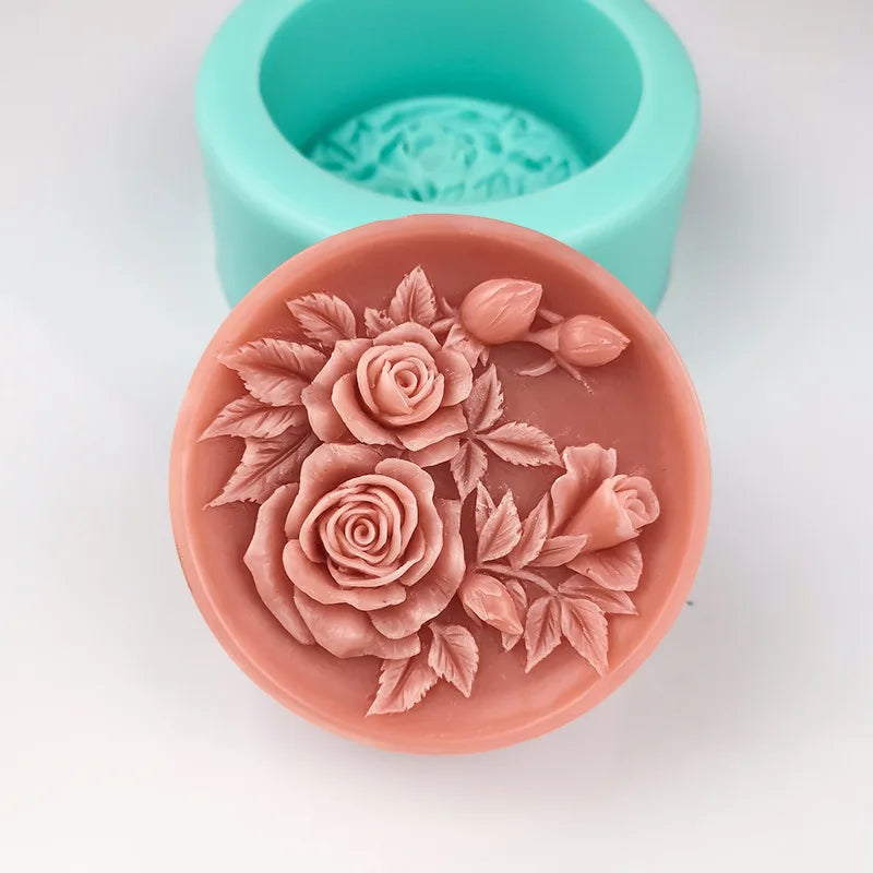 Round Rose Handmade Soap Silicone Mold Flower DIY Candle Making Kit Gypsum Fondant Cake Chocolate Baking Mould Gifts Home Decor