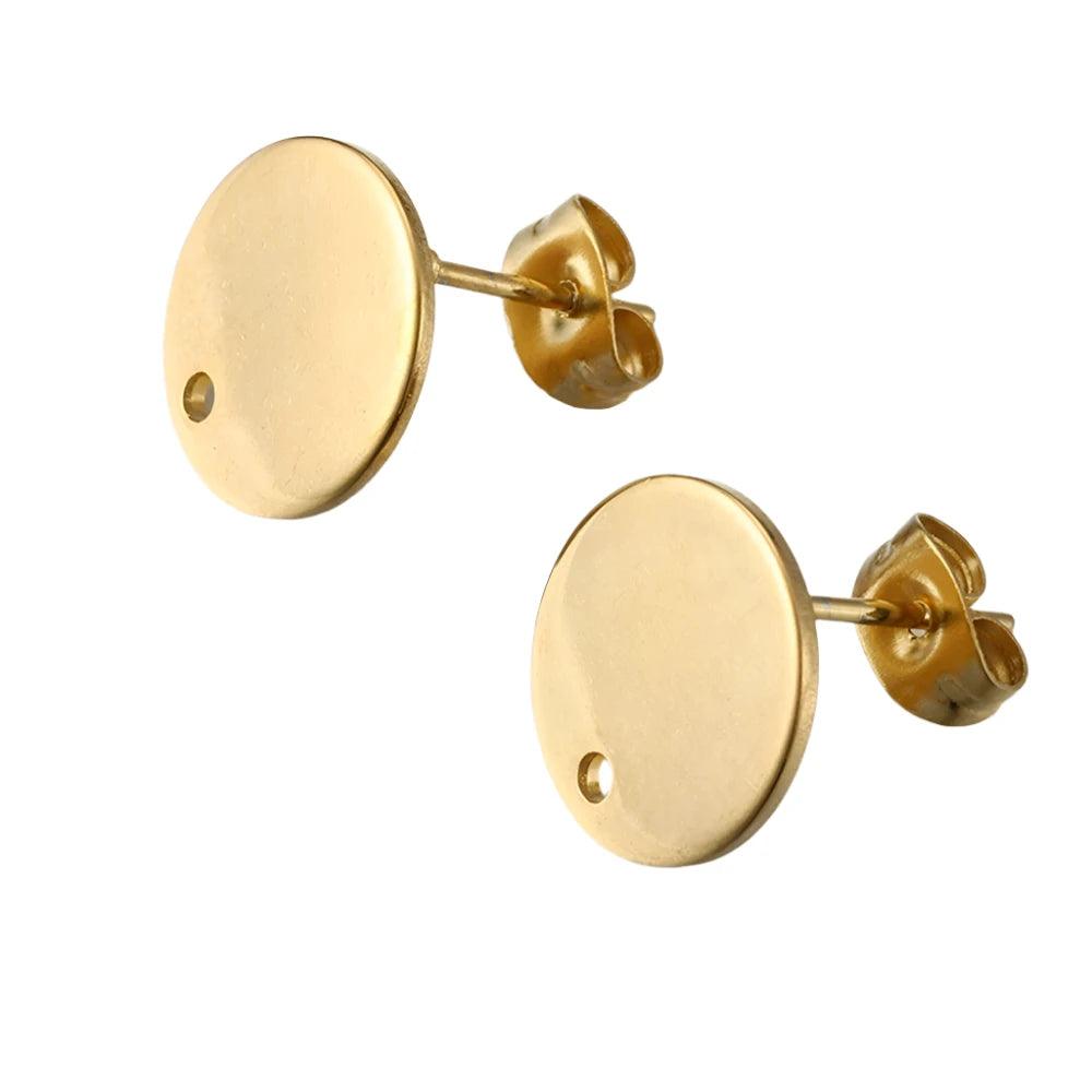 10pcs Stainless Steel Round Ear Studs Blank for DIY Earrings Base Jewelry Making Hole Dangle Charm Components Accessories