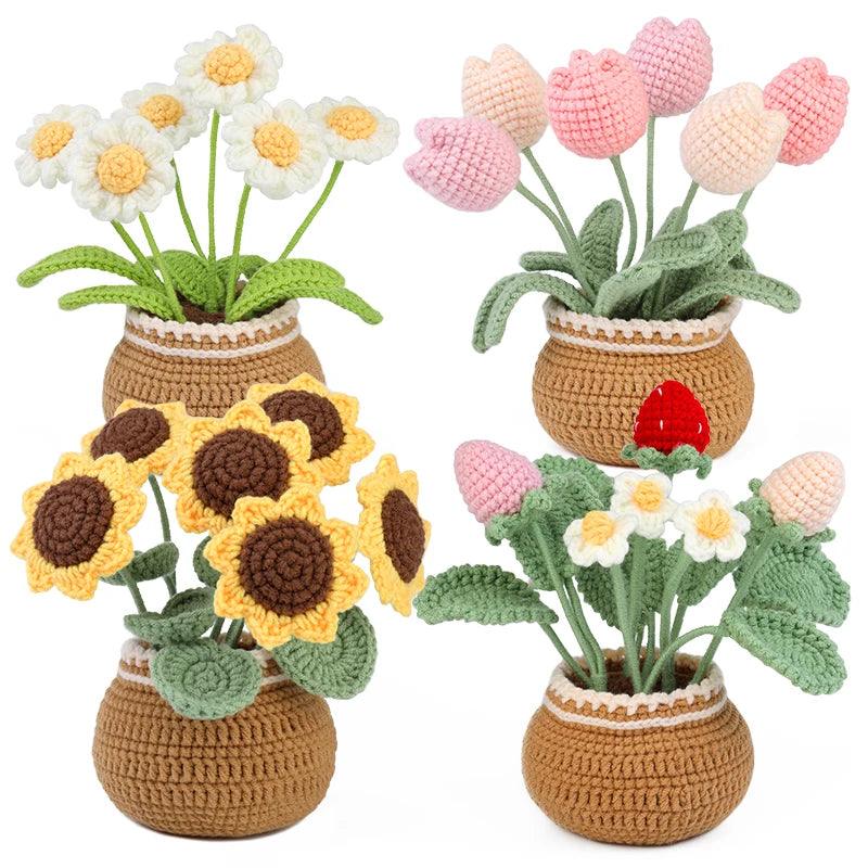 KRABALL Crochet Flower Kit for Beginners With Instruction Knitting Yarn Thread Hook Needles Easy Knit Accessories Set DIY Craft