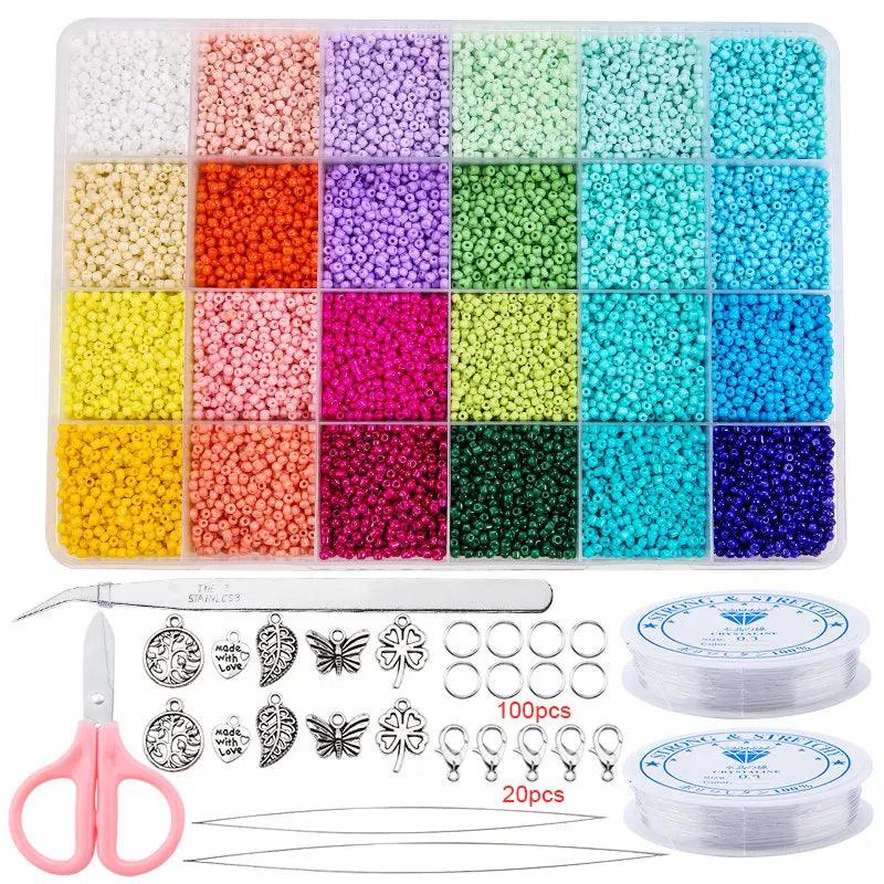 20000pcs Jewelry Making Kit Seed Beads Set 2mm Glass Beads Set Bracelets Necklace Ring Making Seedbeads Kit For DIY Art Craft