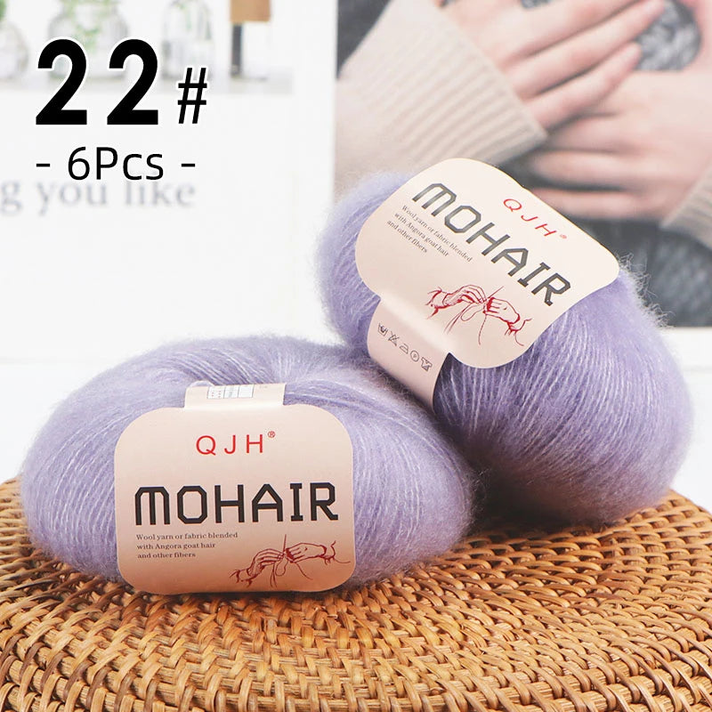 6PCS Soft Mohair Yarn Knitting Angora Yarn for DIY Projects Fluffy Lace Yarn for Sweaters Scarves and Shawls 25g Each