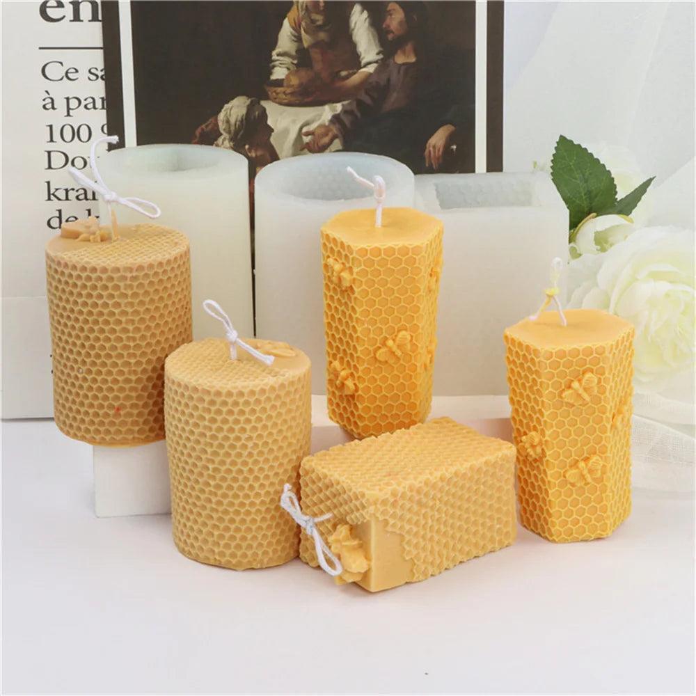 DIY Honeycomb Cylinder Candle Silicone Mold 3D Honeycomb Bee House Beeswax Aromatherapy Handmade Soap Plaster Resin Moulds Gifts