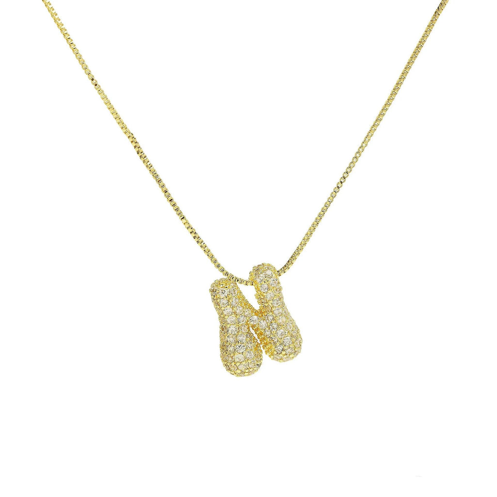 Gold Plated Balloon 26 Alphabet Letter Pendant Necklace Copper Zircon Bubble Initial Pendant For Women Personality Chain Jewelry