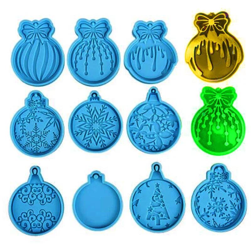 1/10pcs Christmas Resin Molds Silicone, Epoxy Resin Molds Blue Round Shape Resin Molds Christmas Tree Decorations DIY Keychain
