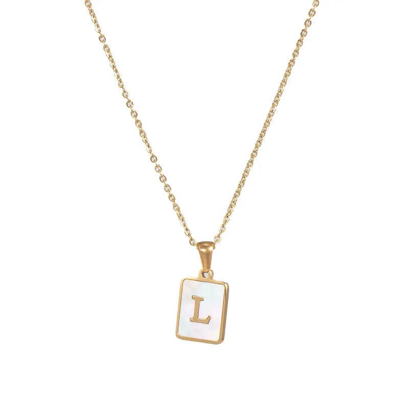 E.B.belle Minimalist Mother of Pearl Shell Stainless Steel Tarnish Free Initial Necklace Gold Plated Letter Necklace for Women