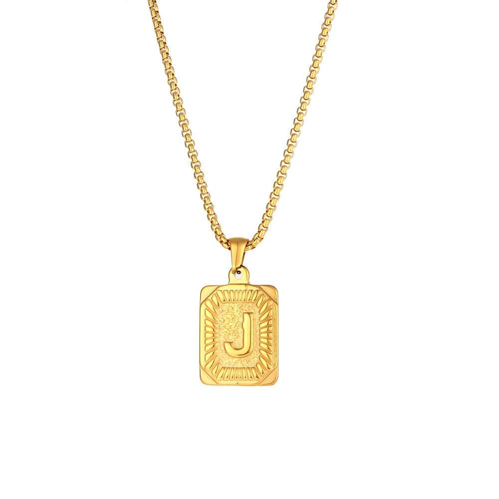 2023 New Stylish Square Pendant Necklace Men's Stainless Steel Gold Plated Letter Necklace Initial Necklace For Women