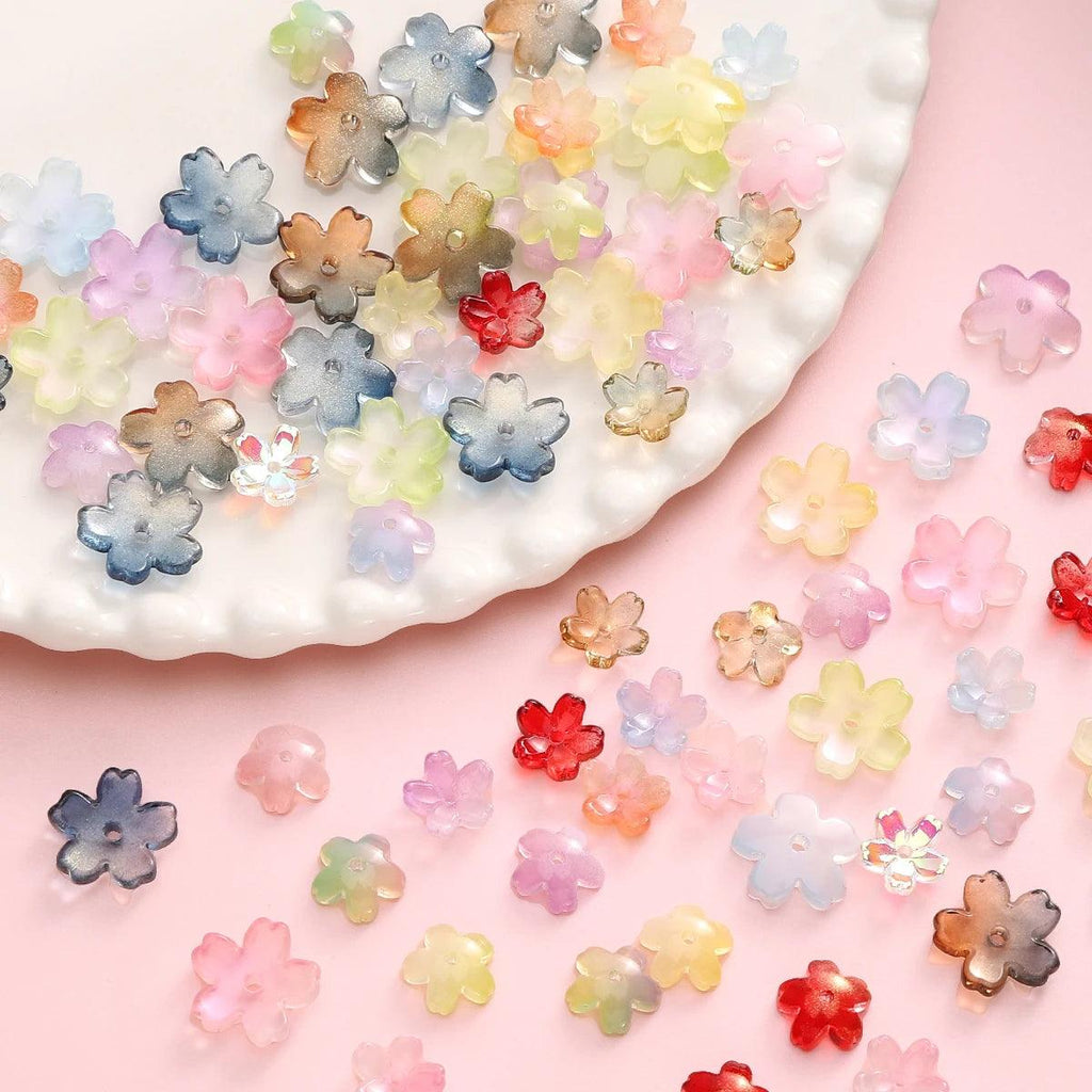 10Pcs Glass Three-Dimensional Perforated Cherry Blossom Beads, Unique Scattered Beads, Handmade DIY Jewelry Bracelets, Earrings,