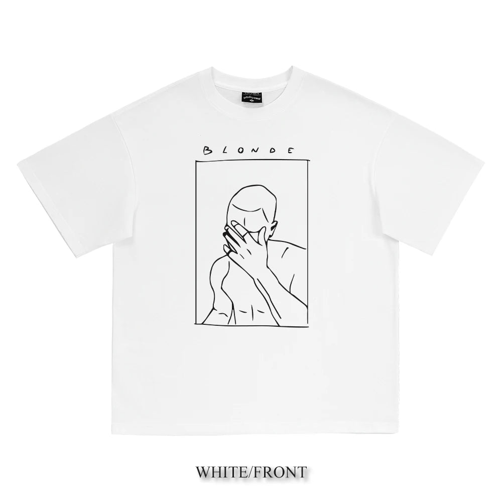 Frank Ocean Hip Hop Black and White Portrait T-Shirt Pure Cotton High Quality Luxury