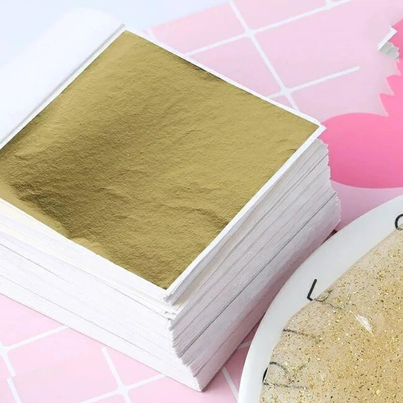 100 Sheets Imitation Gold Silver Foil Paper Leaf Gilding DIY Art Craft Paper Birthday Party Wedding Cake Dessert Decorations