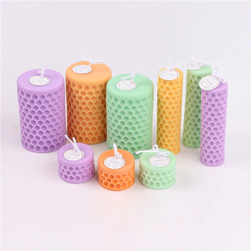 3D Bee Beehives Candle Mold Cylindrical Concave Dot Honeycomb Shape Aromatherapy Soap Gypsum Liquid Silicone Mould Decorate Gife