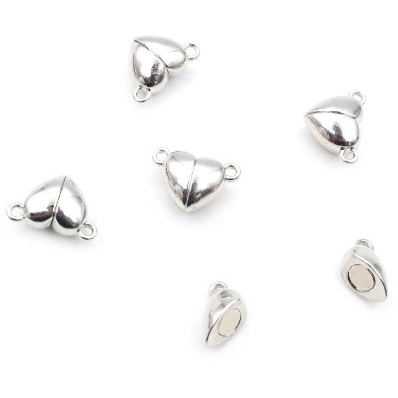 5 Sets  Love Heart Round Shaped Magnetic Connected Clasps Beads Charms End Caps for DIY Couple Bracelet Necklace Making