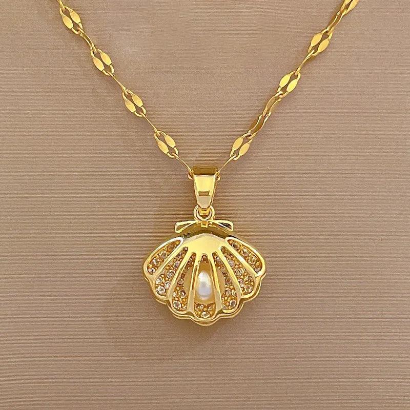 Trendy Heart Butterfly Stainless Steel Pendant Necklaces For Women Girls Mother Gold Color Metal Crystal Jewelry Party Birthday
