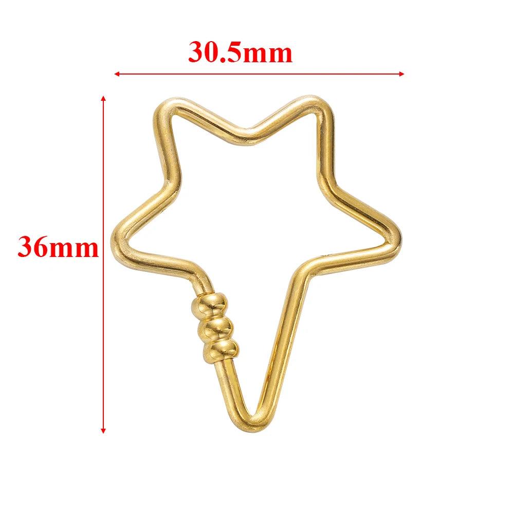 4pcs Stainless Steel Gold Heart Star Screw Locking Clasps Big Carabiner Hooks for DIY Necklace Bracelet Keychain Making Supplies