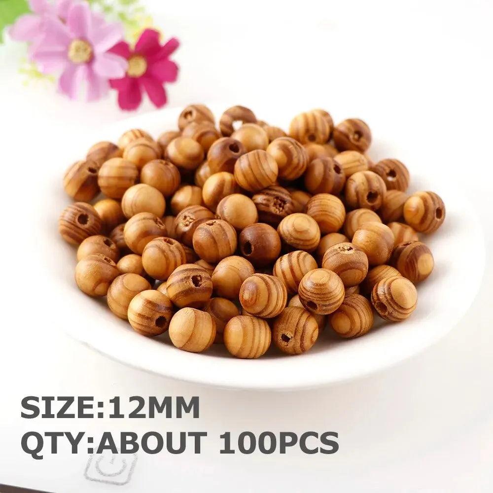 Brown Stripe Pine Wood Beads With Hole Round Balls Loose Spacer Beads for Jewelry Making DIY Bracelet Accessorie