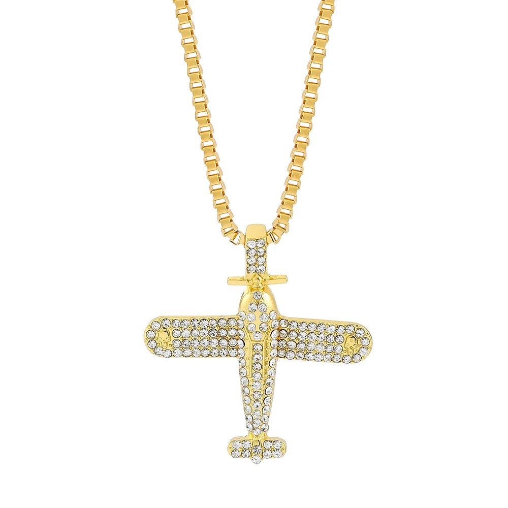 Aircraft Airplane Necklace & Pendant With Chains For Men Gold Color Men's Hip Hop Gifts
