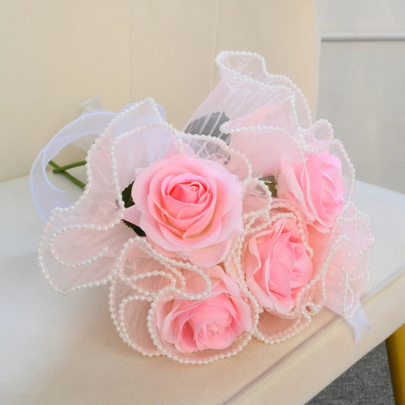 1PC Valentines Day Florist Supplies Bouquet Packing DIY Romantic Mesh Lace Flower Wrapping Paper Wave Yarn Packaging Material