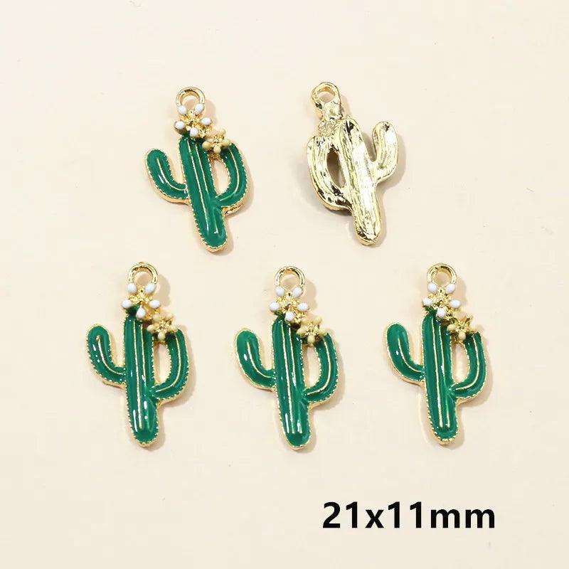 10pcs Enamel Cactus Flower Plant Charms Pendant for Jewelry Making Supplies Oil DIY Necklace Earrings Findings Accessories