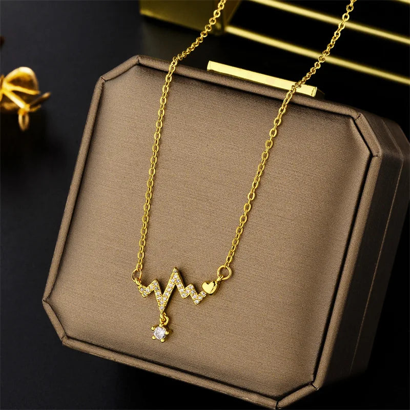 316L Stainless Steel Letter wAVE Leaf Chain Pendant  Chains Choker Necklace for Women Wedding Accessories