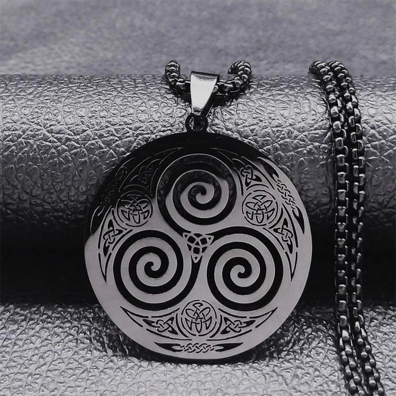 Stainless Steel Witchcraft Vortex Necklace Silver Color Viking Triskelion Celtic Knot Spiral Triskele Necklace Jewelry N7062S02