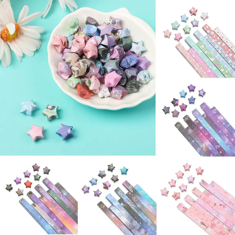 540 Sheets Cartoon Paper With Printed Pattern Set Outer Space Sky Origami Lucky Star Folding DIY Paper Strips Gift For Kids