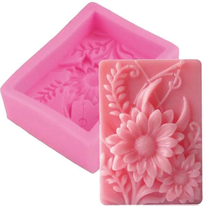 3D Square Rose Flower Silicone Soap Mold Handmade Relief Chrysanthemum Plaster Resin Making Kit DIY Cake Decoration Baking Tools