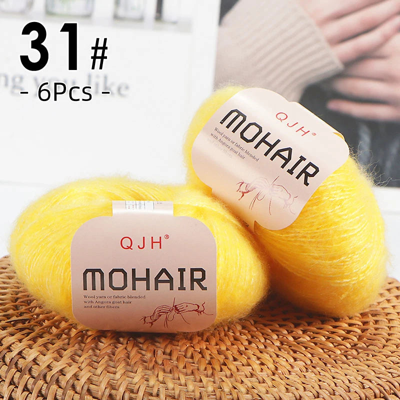6PCS Soft Mohair Yarn Knitting Angora Yarn for DIY Projects Fluffy Lace Yarn for Sweaters Scarves and Shawls 25g Each