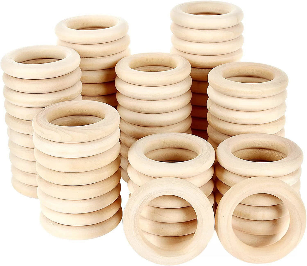 Unfinished Solid Wooden Rings 15-100MM Natural Wood Rings for Macrame DIY Crafts Wood Hoops Ornaments Connectors Jewelry Making