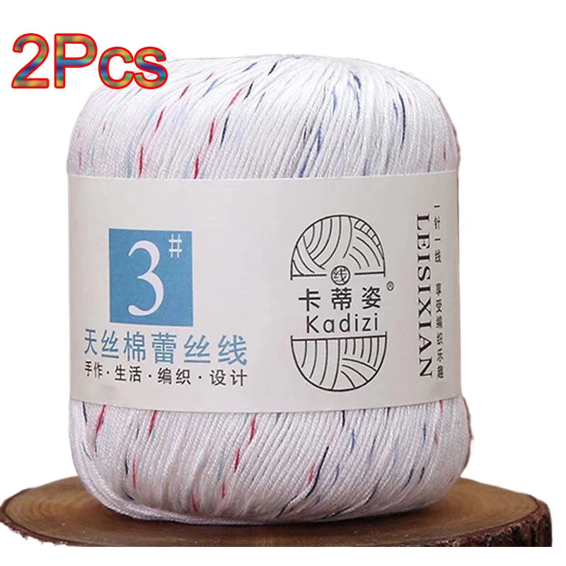 100% Mercerized Cotton Lace Yarn Threads for Crochet and Knitting - 2Pcs Embroidery Craft Set