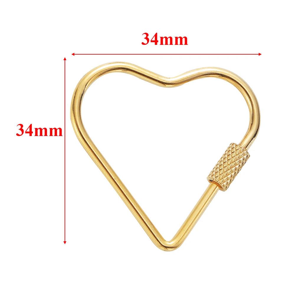4pcs Stainless Steel Gold Heart Star Screw Locking Clasps Big Carabiner Hooks for DIY Necklace Bracelet Keychain Making Supplies