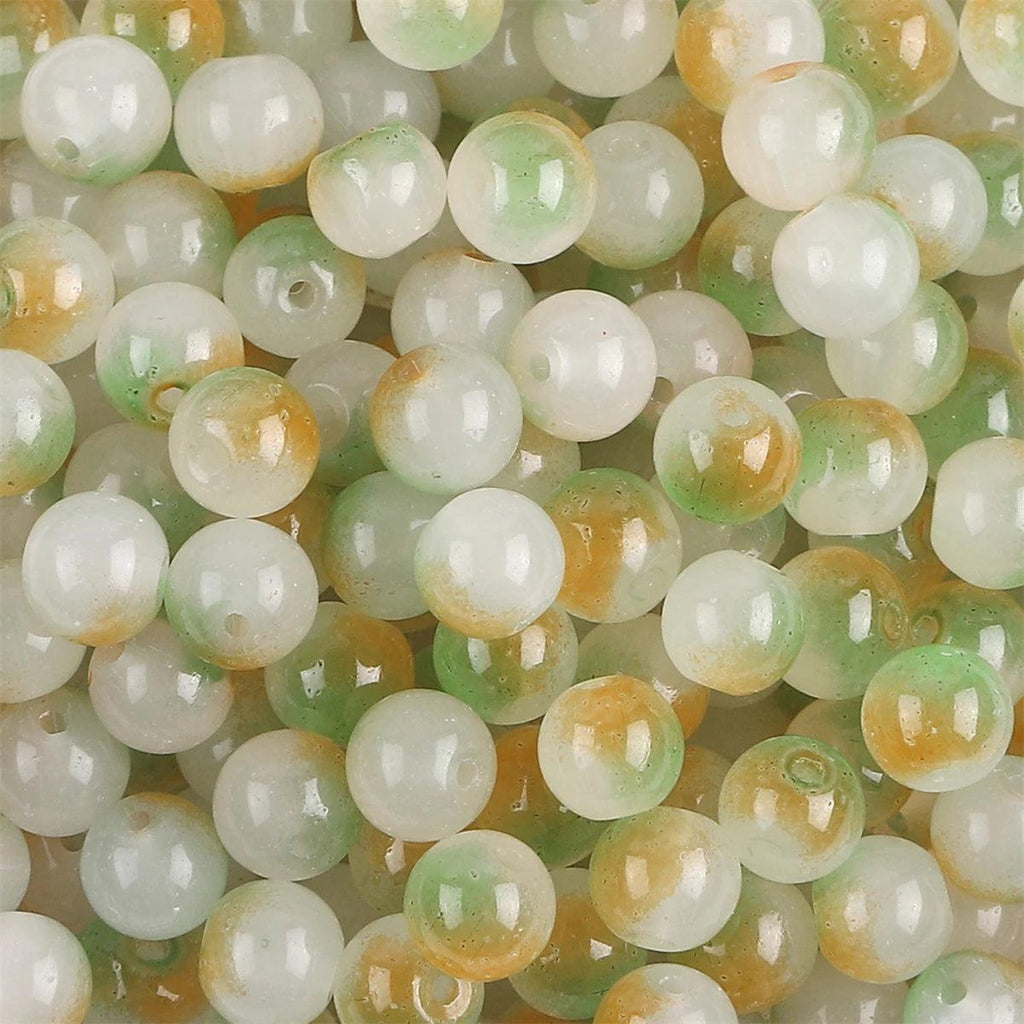50pcs 8mm Glass Imitation Jade Bead Gradient Double Color Round Bead Handmade DIY Bracelet Necklace Jewelry Making Loose Bead Ma