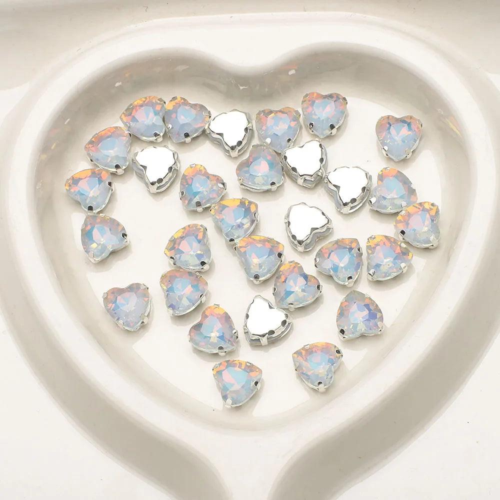 20Pcs 10mm Crystal Glass Love Heart Gems Beads Silver Claw Rhinestone Crafts Jewelry DIY Making Handmade Garment Accessories