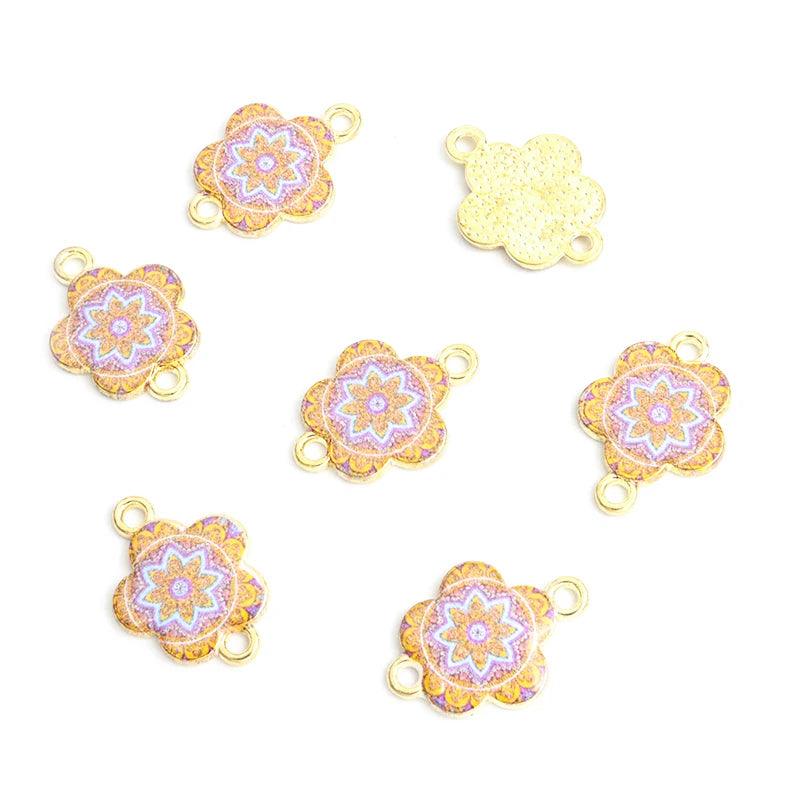 10pcs Mysterious Mandala Flower Enamel Connectors Datura Flower Of Life Double Ring Pendants for DIY Necklace Bracelet Anklet