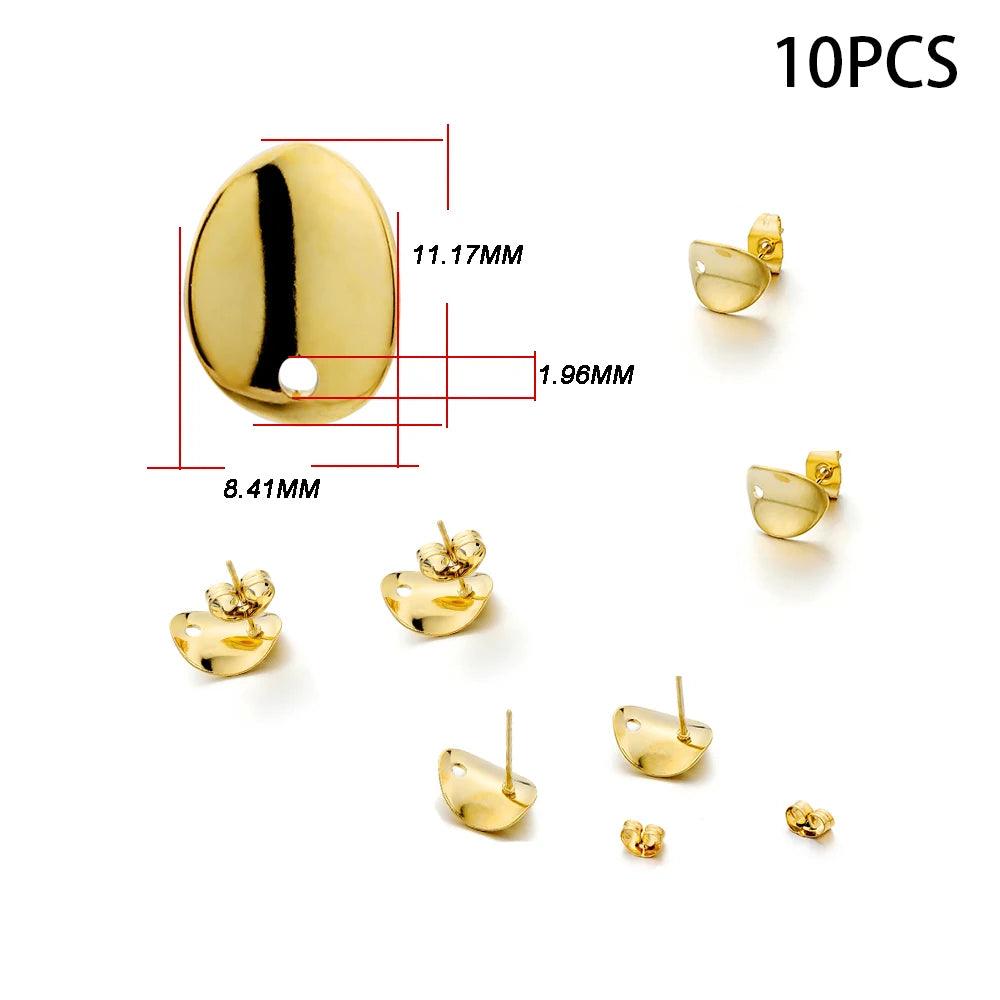 10-20pcs Stainless Steel Blank Earring Stud Golden Earrings Base With Earring Plug Connectors For DIY Jewelry Making Accessories