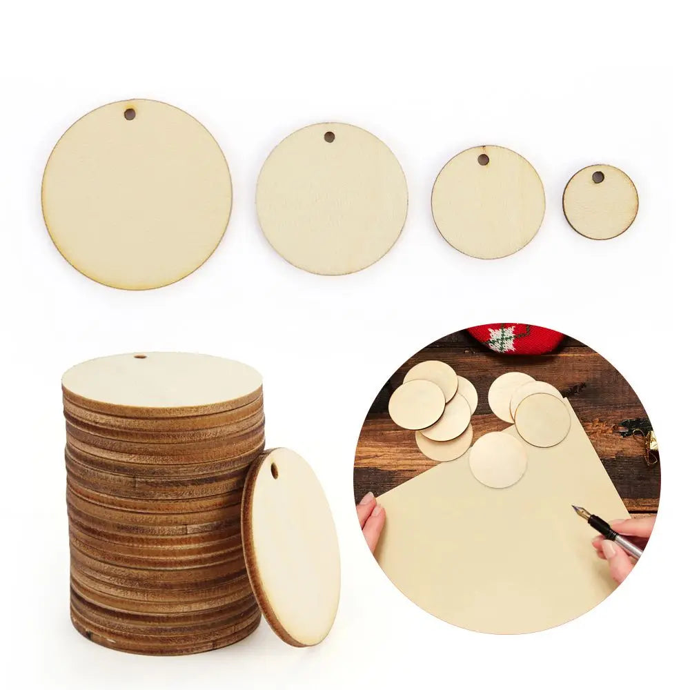 50pcs Round Shape Natural Wooden Ornament Scrapbooking Wood DIY Craft Home Decoration Handmade Wood Piece Hanging Pendant