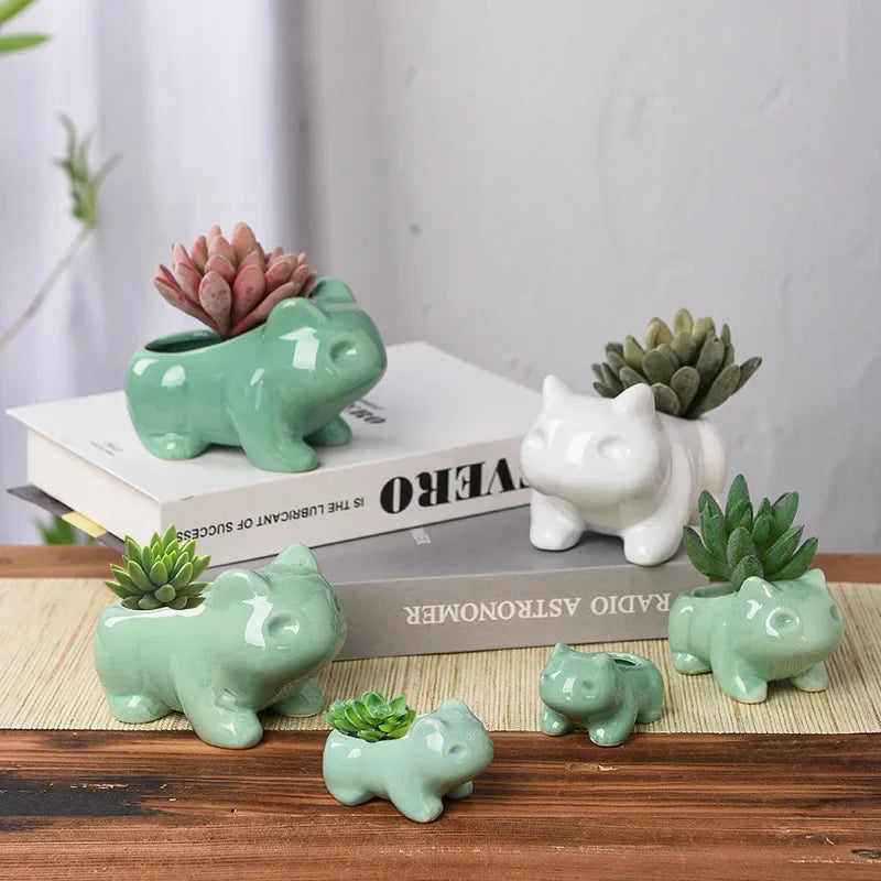 Creative Ceramic Mini Flowerpot Succulent Planter Flower Pot with Hole Cute Green Plants Planter Home Garden Decoration outdoor